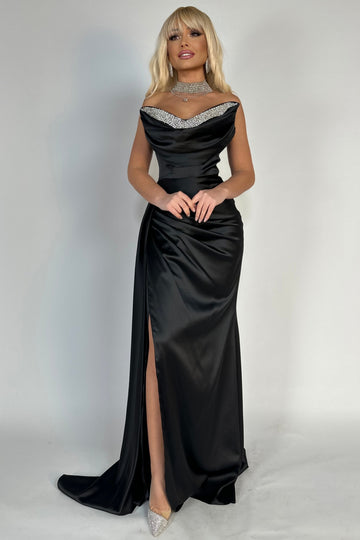Rochie lunga, eleganta, de ocazie accesorizata cu strasuri W651-1