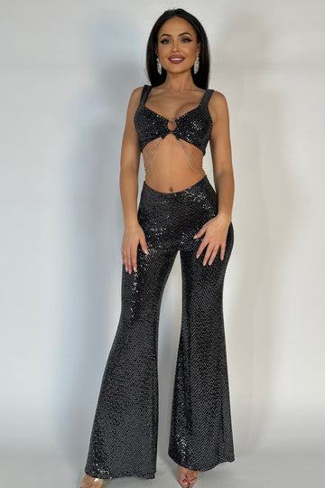 Compleu sexy din material elastic cu paiete arginti inserate L922-61