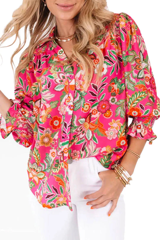 Bluza vaporoasa de vara cu maneci treisfert si print floral, multicolor A873-100