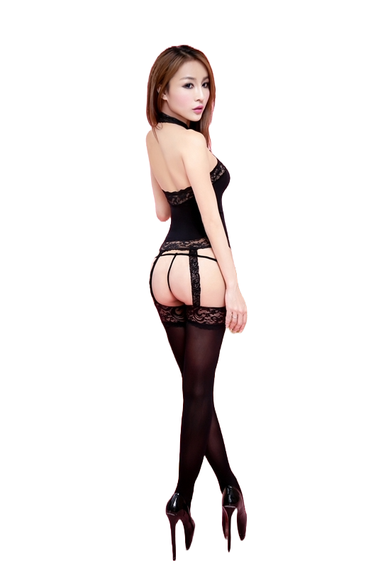 Bodystocking sexy model imitatie top cu jartiere si ciorapi, Negru, Universala BS256-1