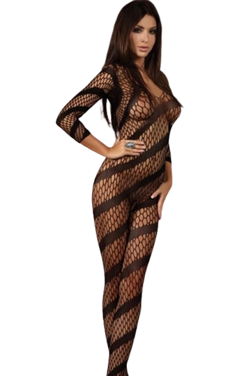 Lenjerie bodystocking din plasa supraelastica cu model, Negru BS99-1