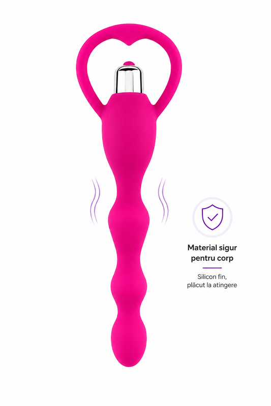 Vibrator anal cu bile, vibrații și mâner în formă de inimă, 18,5 cm, Roz, TOY409-55
