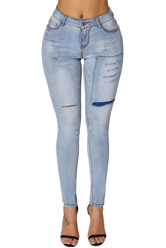 G677-411 Blugi skinny cu taieturi decorative