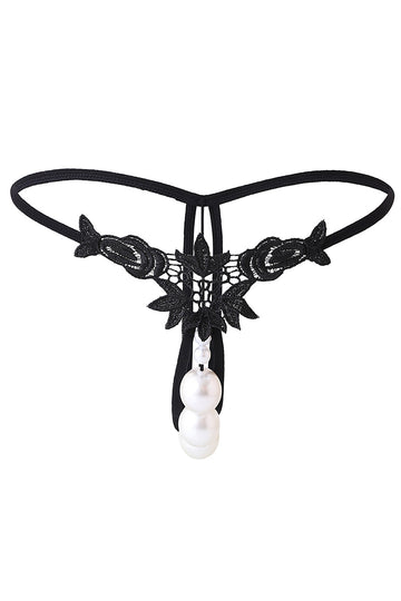 Chilot sexy cu broderie florala si margele tip perla, Rosu, GS1296-3