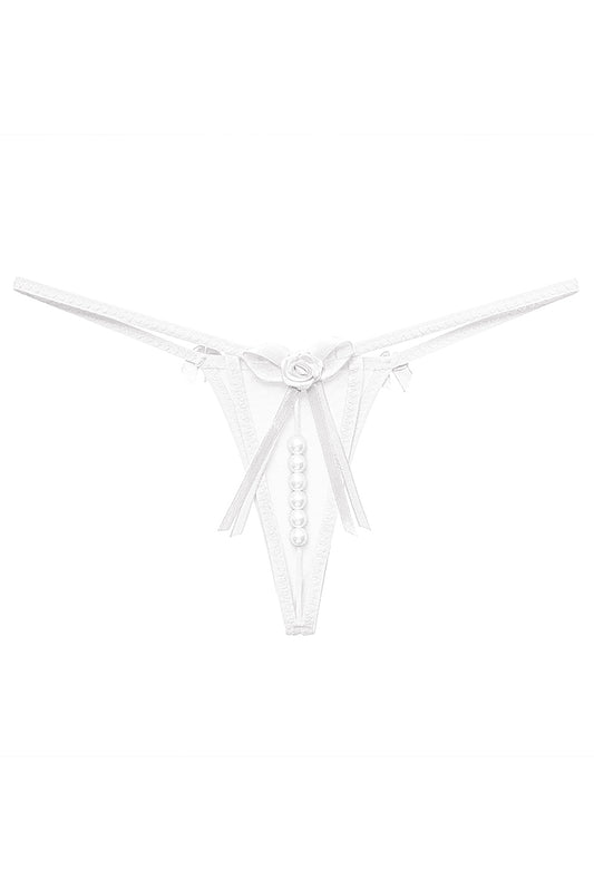 Chilot sexy cu fundite satinate si margele decorative inghinale, Alb, GS1305-2