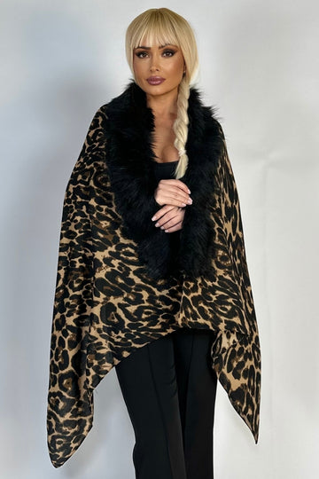Esarfa elegant cu blanita si franjuri, print leopard H739-100