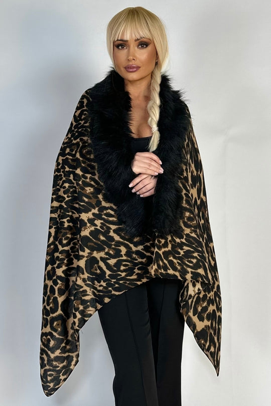 Esarfa elegant cu blanita si franjuri, print leopard H739-100