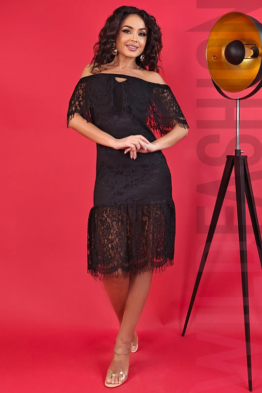 Rochie midi din dantela cu decolteu bardot N783RR-1