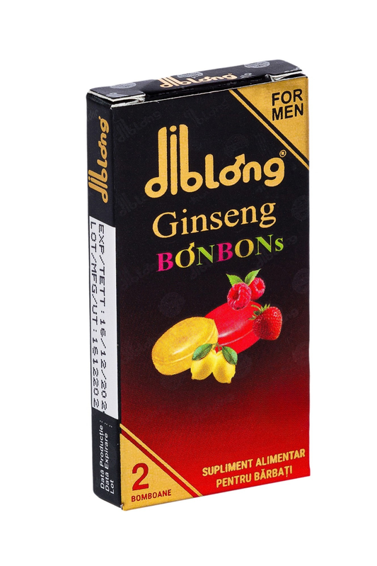 Cutie DIBLONG Ginseng Bonbons for Men cu 2 bomboane pe fundal alb