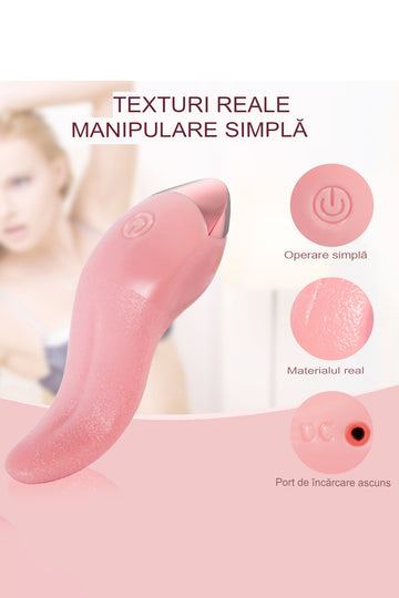 Vibrator Stimulator „Soft Tongue” pentru Clitoris, Suprafață Lată de Contact, Silicon Medical, Multiple Moduri de Vibrație, Reîncărcabil USB, Roz, TOY324-5