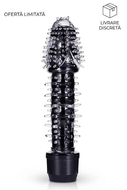 Vibrator din silicon cu tepi, rezistent la ala si multiple moduri de vibrare, negru TOY336-1