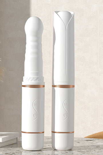 Vibrator telescopic premium cu functie de impingere, incalzire si vibrare, ventuza cu clema pentru o fixare perfecta, Alb, TOY356-2