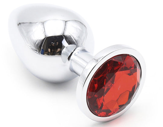 Dop anal (Butt Plug) din metal inoxidabil lucios cu piatra decorativa Rosie, S, M, L,  TOY398-3