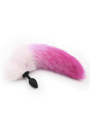 Plug anal (Butt Plug) din silicon cauciucat cu codita lunga colorata tip vulpe, Roz si Fuchsia, TOY399A-55