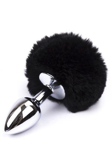 Dop anal (Butt Plug) din metal inoxidabil, accesorizat cu coada de iepuras, Negru TOY400-1