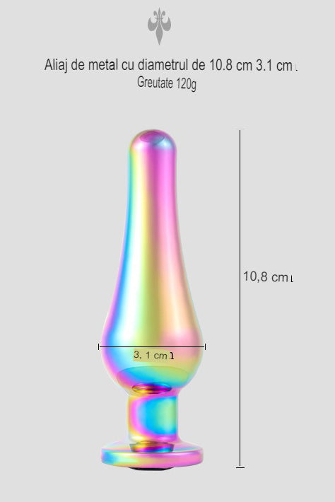 Dop anal (Butt Plug) din metal inoxidabil lucios, multicolor cu piatra decorativa aurie, TOY405B-100