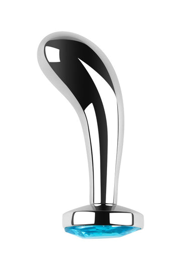 Dopuri anale din metal inoxidabil cu piatra "diamond glow" detasabila, Inox, Albastru, TOY412A-6464