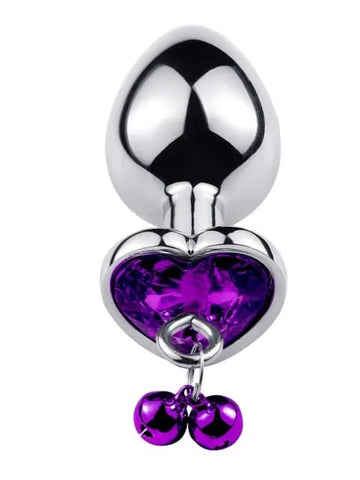 Dop anal din metal inoxidabil cu piatra "diamond glow" si clopotei, Inox+Mov TOY434-11