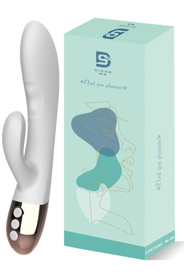 Vibrator Rabbit de Lux, Design Ergonomic pentru Stimulare Vaginală și Clitoridiană, Silicon Premium, Alb și Auriu, TOY438-226