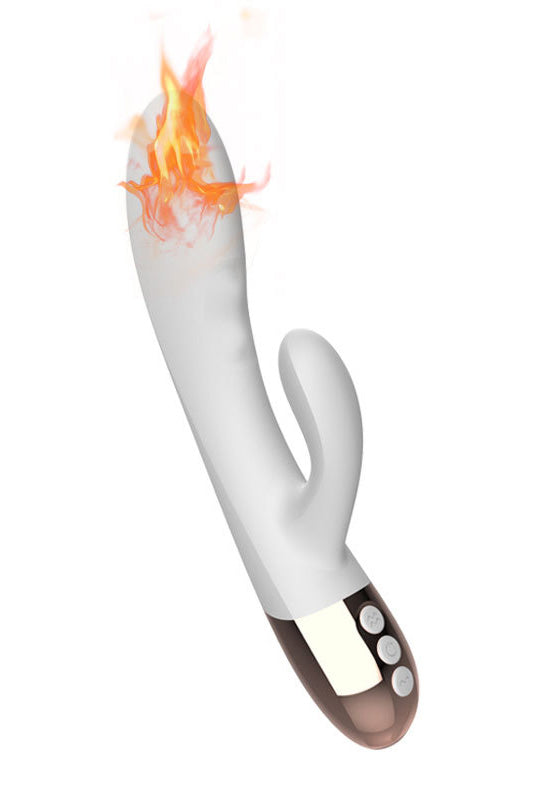 Vibrator dual cu functie de incalzire, pentru stimulare vaginala si clitoridiana, Alb si Auriu, TOY438H-226