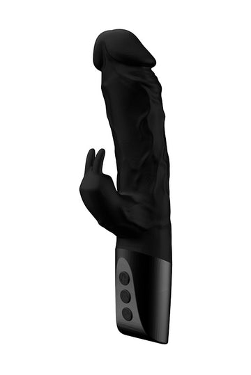 Vibrator dual tip "iepuras" pentru stimulare vagina si clitoridiana in acelas timp, Negru, TOY439-1