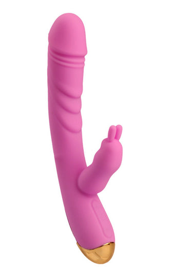 Vibrator dual tip iepuras, pentru stimulare vaginala si clitoridiana, Mov,   TOY440-11