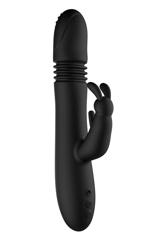 Vibrator dublu tip "Iepuras", cu 4 moduri: telescopic, de rotire, vibrare si incalzire, Negru, TOY441-1