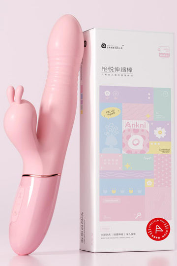 Vibrator Iepuraș Telescopic cu Funcție de Thrusting și Sucțiune, Stimulare Duală Vaginală și Clitoridiană, Silicon Medical, Reîncărcabil USB, Roz, TOY455-5