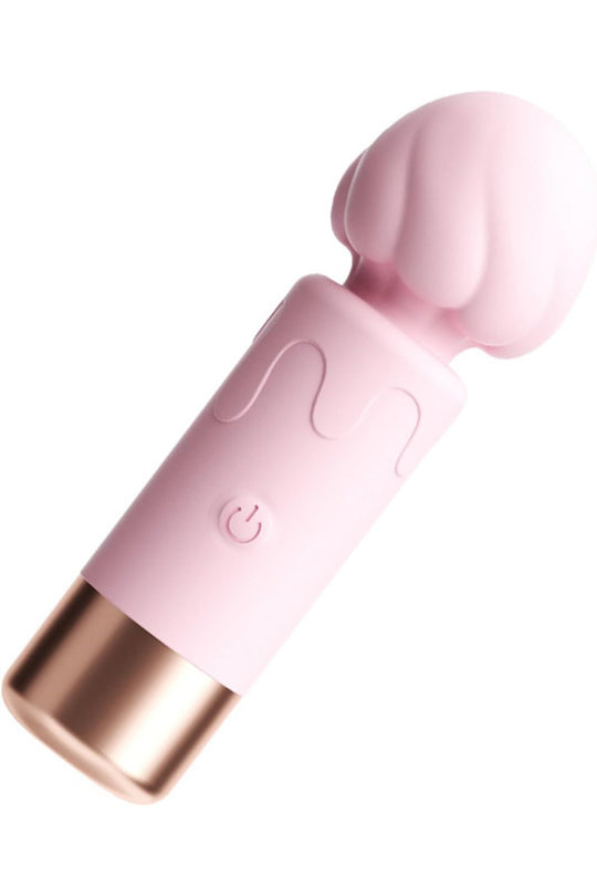 Mini Vibrator Wand "Golden Rose": Cap Flexibil din Silicon Premium, Reîncărcabil, Roz/Auriu, TOY461-5
