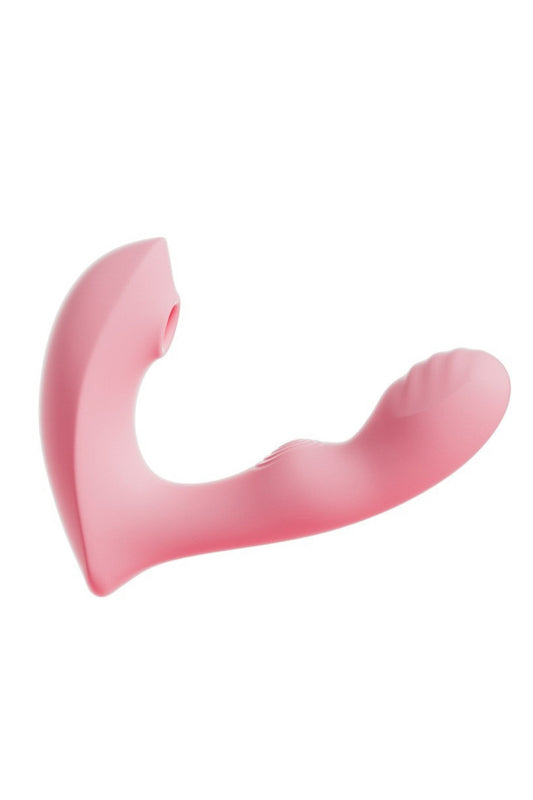 Vibrator tip Fluture cu Funcție de Sucțiune Air-Pulse, Stimulare Vaginală și Clitoridiană, Silicon Premium, Reîncărcabil, Roz, TOY467-5