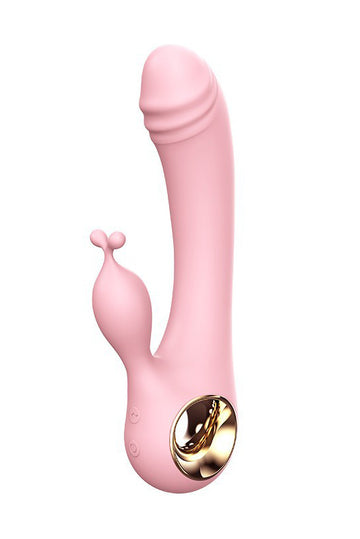 Vibrator dual tip iepuras, de calitate superioara, pentru stimulare vaginala si clitoridiana, Roz, TOY471-5