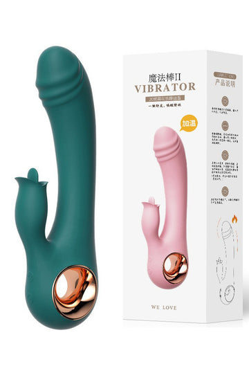 Vibrator Rabbit "Warm Touch" Dual: Încălzire Inteligentă, Stimulare Clitoridiană și Punct G, Silicon, Verde, TOY472-12