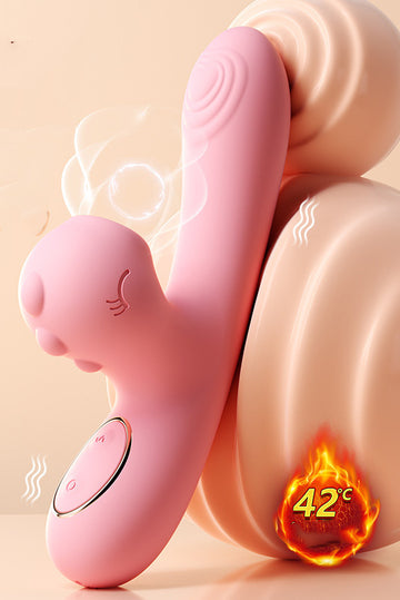 Mini Vibrator Dual cu Sucțiune și Funcție de Încălzire, Stimulare Punct G și Clitoris, Silicon Medical, Reîncărcabil USB, Roz, TOY483-5
