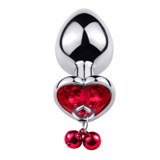 Dop anal (Butt Plug) din metal inoxidabil lucios cu piatra decorativa mov in forma de inimioara - S, M, L, Rosu, TOY486-3