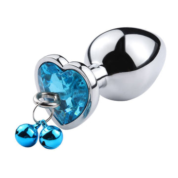 Dop anal (Butt Plug) din metal inoxidabil lucios cu piatra decorativa mov in forma de inimioara - S, M, L, SkyBlue, TOY486-48