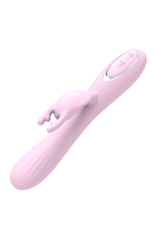 Vibrator dual tip iepuras pentru stimulare vaginala si clitoridiana simultana, Roz, TOY498-102