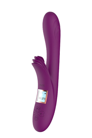 Vibrator Dual Rabbit cu Afișaj LCD și Funcție de Încălzire, Stimulator Punct G și Clitoris, Silicon Medical, 10 Moduri de Vibrație, Reîncărcabil USB, Mov, TOY521-11