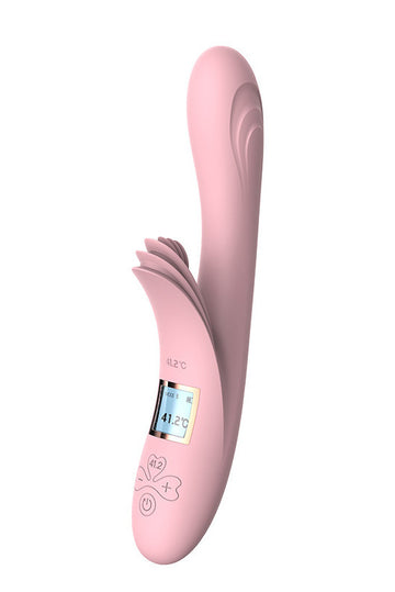 Vibrator Dual Iepuras din Silicon cu Incalzire si Afisaj Electronic, ReincarVibrator Dual Rabbit cu Afișaj LCD și Funcție de Încălzire, Stimulator Punct G și Clitoris, Silicon Medical, 10 Moduri de Vibrație, Reîncărcabil USB, Roz, TOY521-5