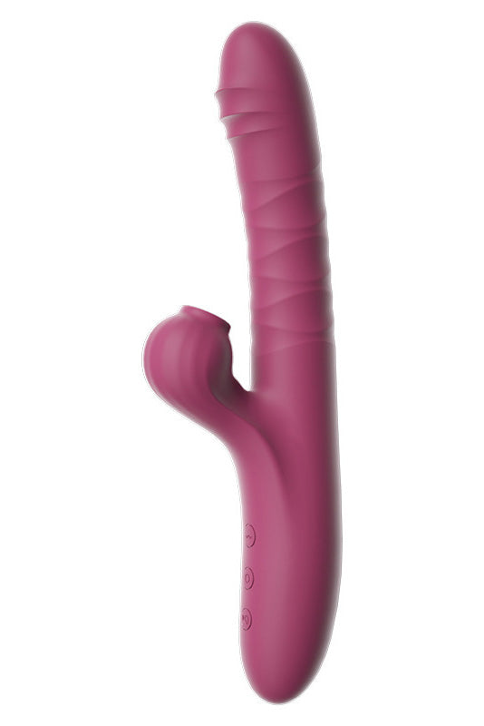 Vibrator Dual Premium cu Sucțiune și Vibrație, Stimulator Punct G și Clitoris, Tehnologie Air-Pulse, Silicon Medical, Reîncărcabil USB, Vișiniu, TOY523-81