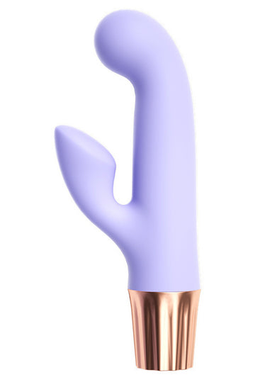 Mini vibrator dual din silicon moale, pentru stimulare vaginala si clitoridiana, Lila, TOY524-112