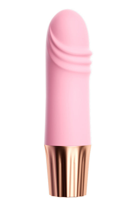 Mini vibrator din silicon moale si capul cu striatii, Roz si Auriu, TOY535-5