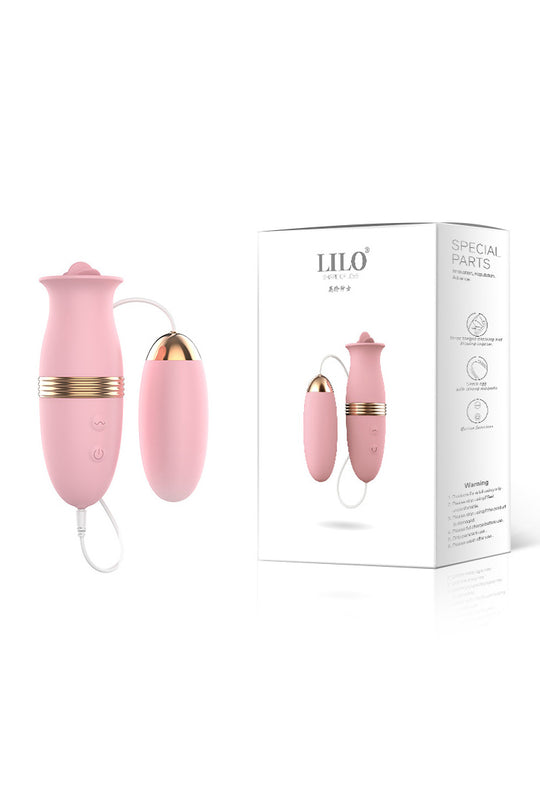 Vibrator Dual cu Limbă Flexibilă și Ou Vibrant, Stimulare Clitoridiană și Vaginală, Silicon Premium, Reîncărcabil USB, Roz, TOY543-5