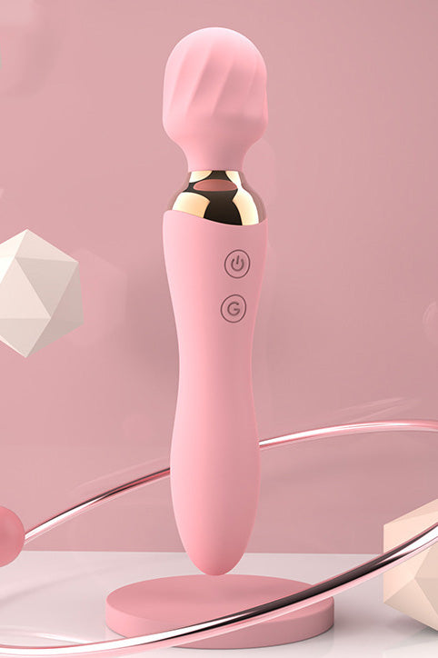 Vibrator Magic Wand cu Capăt Dublu, 2 Motoare Puternice, Silicon Premium, Stimulare Clitoridiană și Vaginală, Roz, TOY554-3