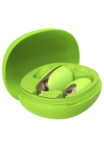 Vibrator Dual Premium cu Sucțiune Air-Pulse și Vibrație, Stimulare Punct G și Clitoris, Silicon Medical Catifelat, Reîncărcabil USB, Verde, TOY555-12