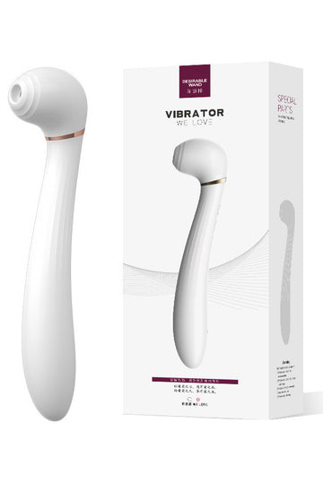Vibrator Dual de Lux cu Sucțiune și Vibrație, Design Ergonomic cu Accente Aurii, Tehnologie Air-Pulse, Reîncărcabil USB, Alb, TOY557-2