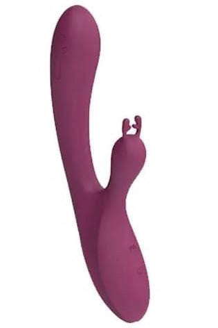 Vibrator Rabbit Dual cu 2 Motoare Puternice, Stimulare Vaginală și Clitoridiană Simultană, Silicon Premium, Reîncărcabil USB, Visiniu, TOY559-3