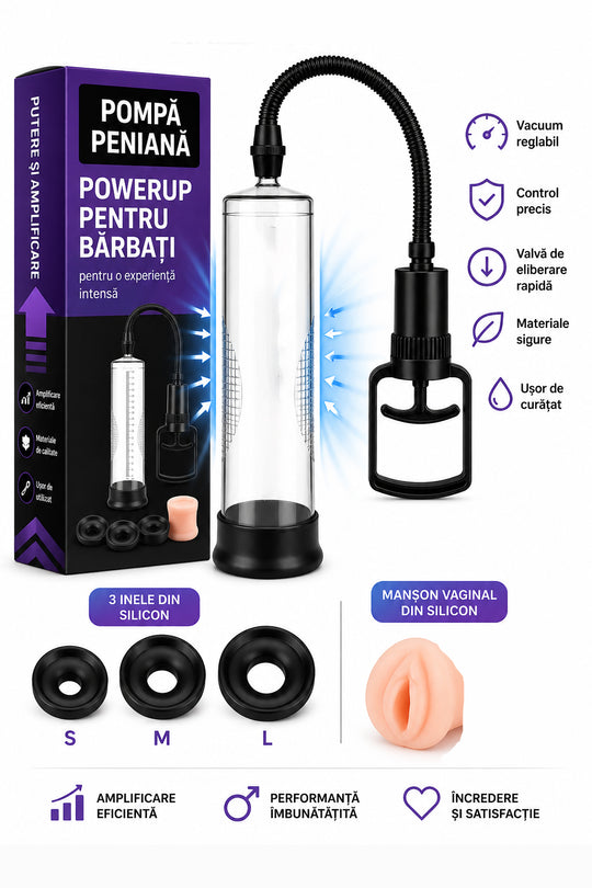 VacuMax Elite – Pompă Peniană Premium Cu Mâner Ergonomic, 3 Inele Din Silicon și Manșon Vaginal Din Silicon, TOY637-0