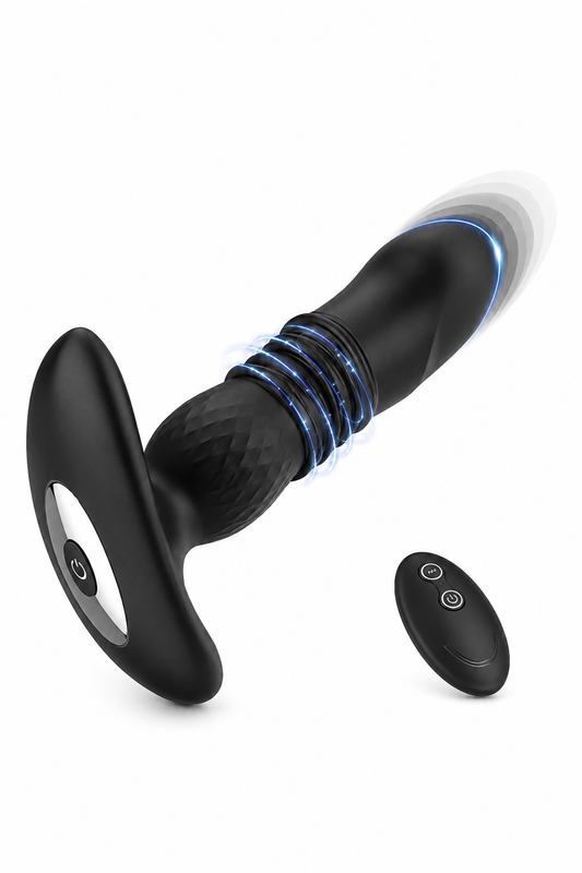 Vibrator Anal Telescopic Cu Telecomandă Wireless, 3 Moduri De Mișcare, 12 Moduri De Vibrație, Reîncărcabil USB – Negru, TOY642-1