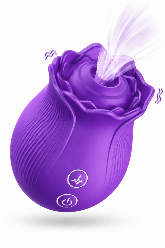 RosePulse Duo – Stimulator în Formă de Trandafir cu Sucțiune și Vibrații Multiple, Reîncărcabil USB - Mov,  TOY645-11