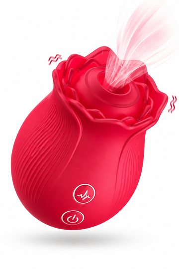 RosePulse Duo – Stimulator în Formă de Trandafir cu Sucțiune și Vibrații Multiple, Reîncărcabil USB - Rosu,  TOY645-3